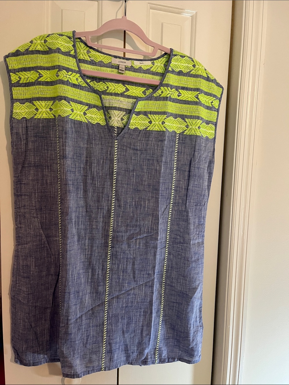 J. Crew Blue cover up with lime green embroidery!
